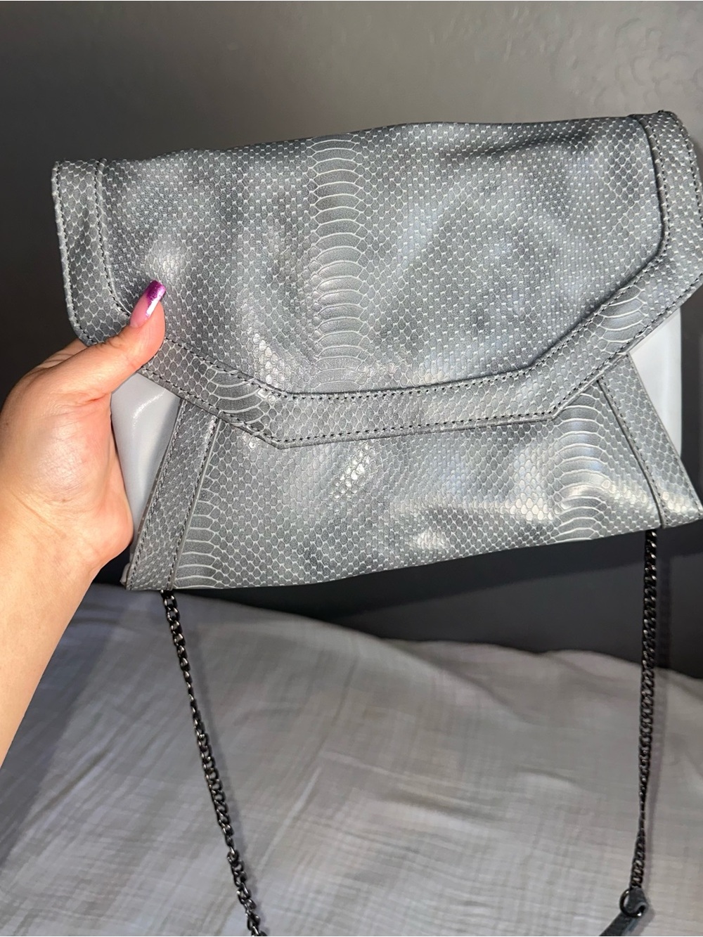 Target Gray limited edition Snake-Embossed Foldover Clutch with Chain Strap